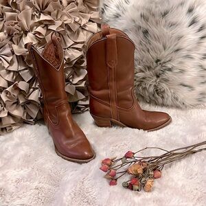 Frye Vintage 1980s Timeless Brown Leather Cowboy Cowgirl Boots Sz 6.5